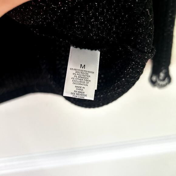 LOGO Lori Goldstein Blouse Size M NWT Waffle Knit Blouse Sparkle Lace Metallic - Picture 6 of 7